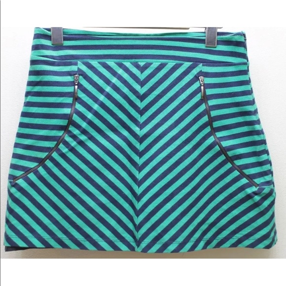 Zara Women Mini Lined Skirt Blue Green Stripe 30 M Sexy Summer 100% Cotton - Picture 10 of 12